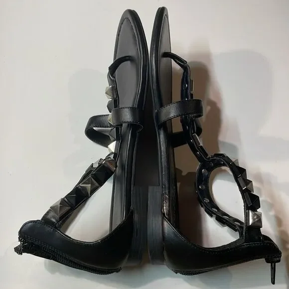 Rock & Republic Women’s Black Gladiator Thong Studded Zip Sandal Sz 9.5 - Picture 5 of 9